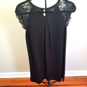 Women's Black Lace Short Sleeves Knee Length Dress with Lace  Size M